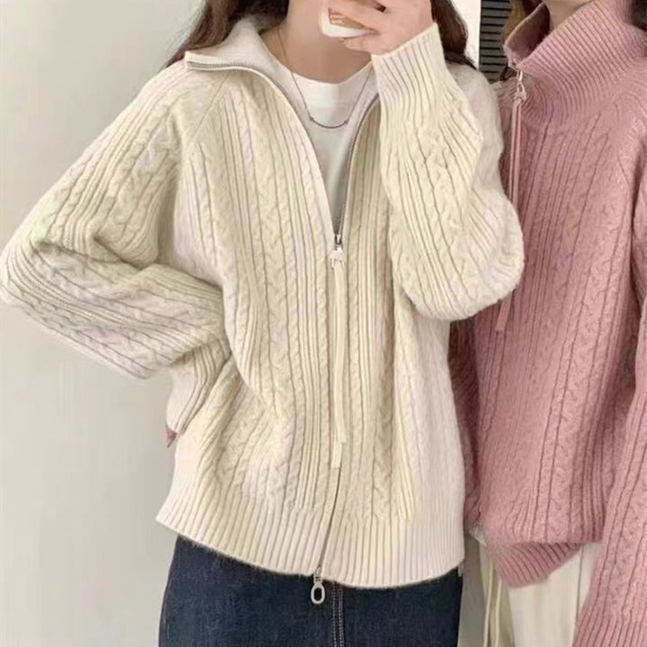 Veste en tricot épaisse pour femme avec fermeture éclair haute et motif texturé Chic & Stil