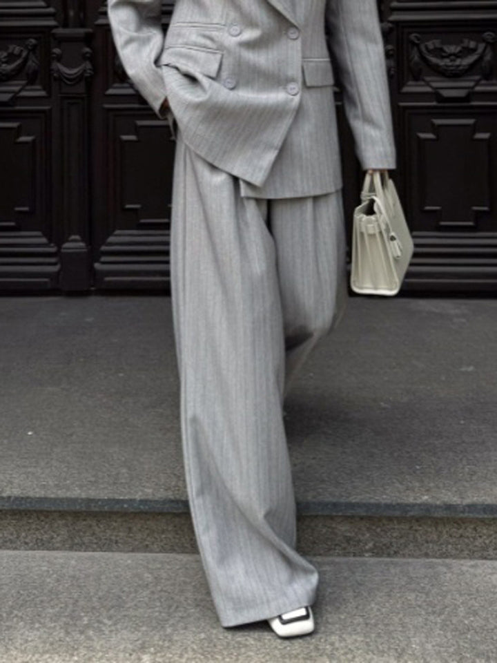 Women's Oversized Double-Breasted Blazer Set with Pinstripes and Wide Pleated Trousers Amarae