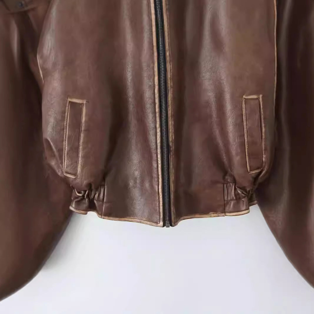 Trendy faux leather jacket for women with zipper and flap pockets Lune London