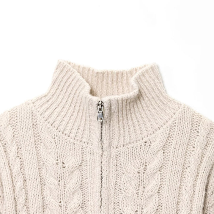 Knitted jacket for women with high collar and zipper Lune London