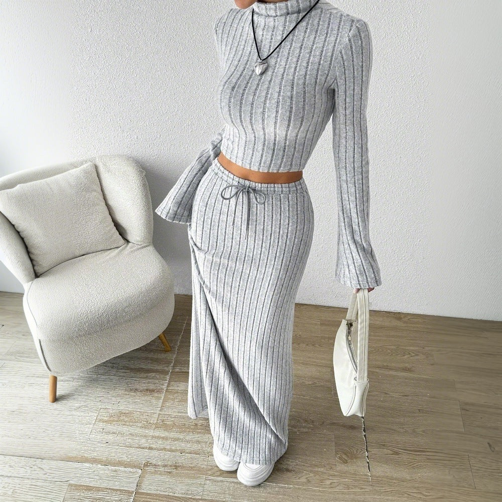 Ensemble top court à manches longues et jupe maxi pour femmes avec une élégante structure en rib Chic & Stil