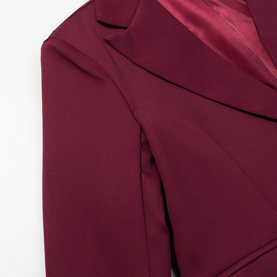 Women Simple Single-Button Long Blazer with Satin Lining and Patch Pockets Amarae