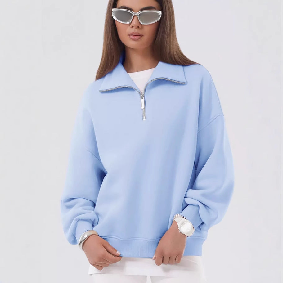 Sporty high collar sweater for women with short zipper Lune London