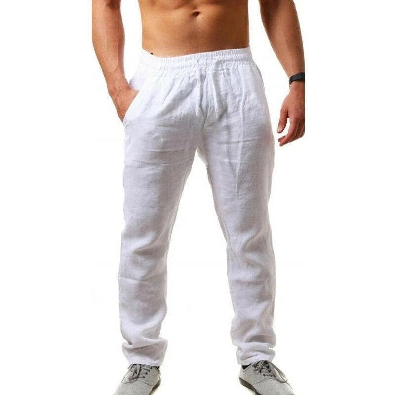 Light linen trousers for men with elastic waistband and side pockets Lune London