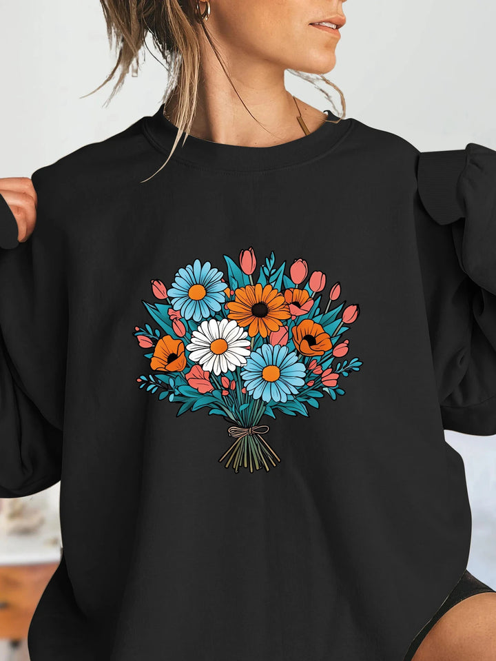 Sweatshirt surdimensionné pour femmes avec détails graphiques floraux Chic & Stil