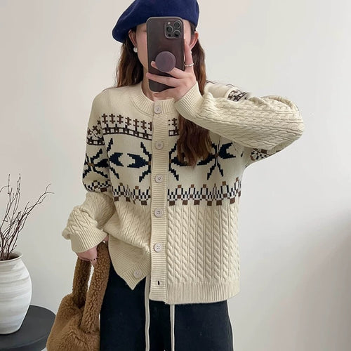 Chunky knit cardigan for women with decorative cable pattern and button details Amarae