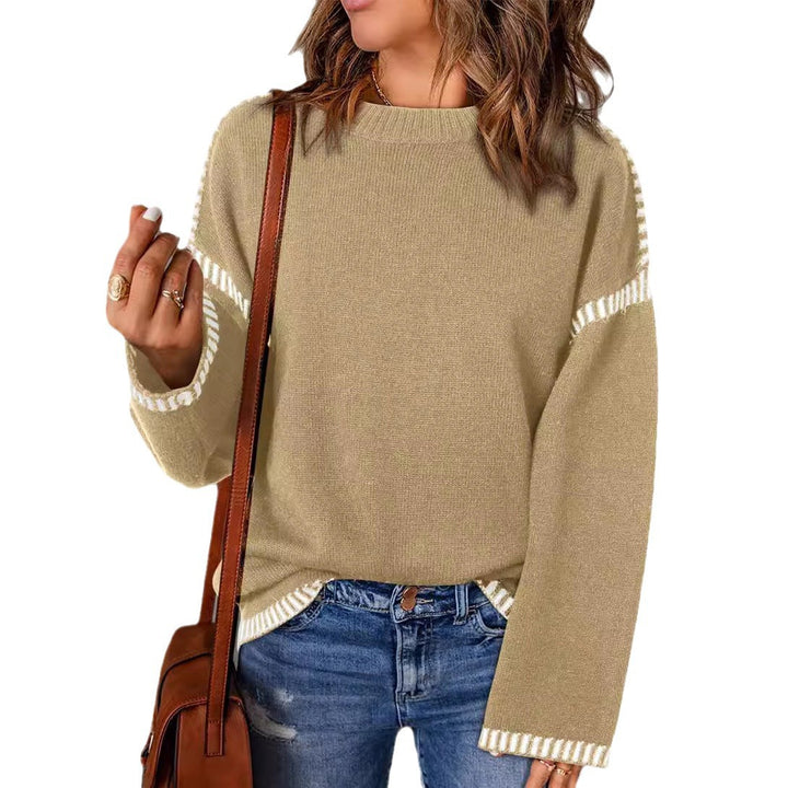 Pull-over tricot décontracté pour femmes avec des bords contrastés et une coupe décontractée Lune London