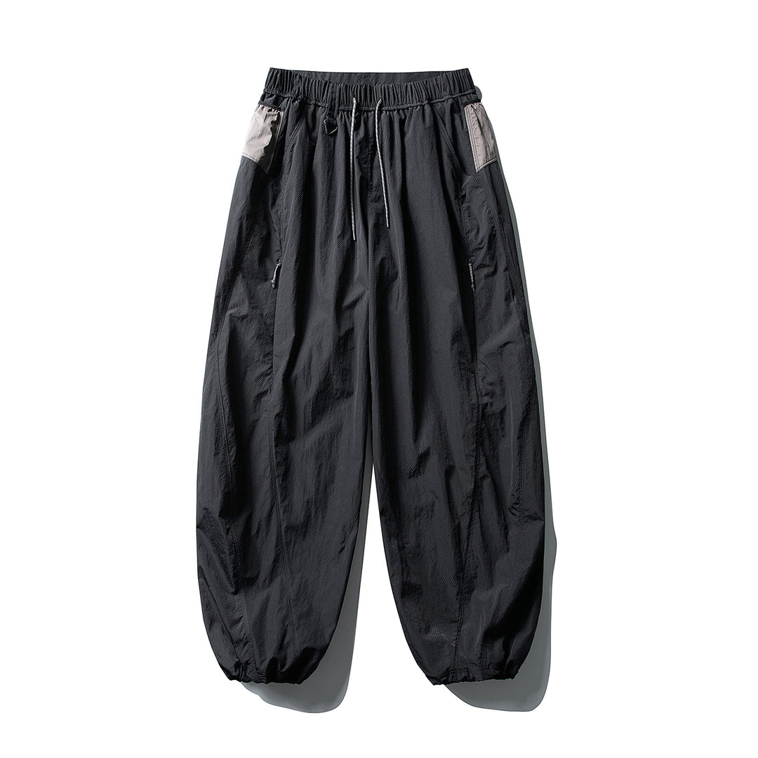 Men's Balloon Silhouette Ripstop Casual Pants with Elastic Drawstring Waistband, Zip Pockets and D-Ring Amarae