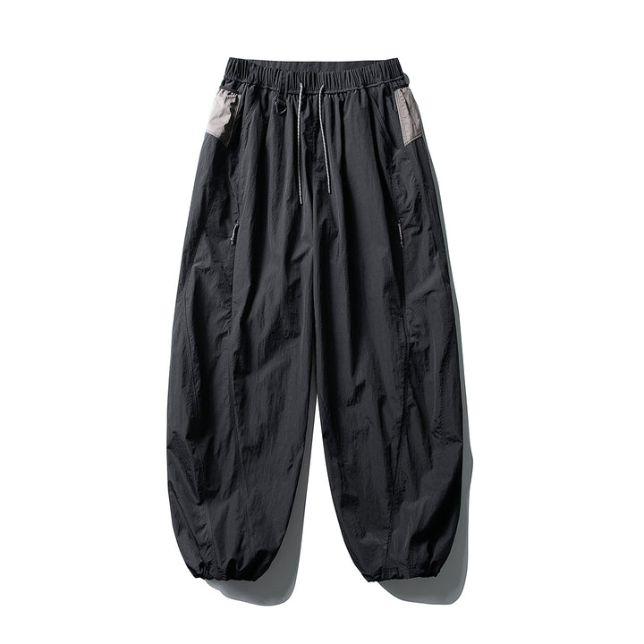 Men's Balloon Silhouette Ripstop Casual Pants with Elastic Drawstring Waistband, Zip Pockets and D-Ring Amarae