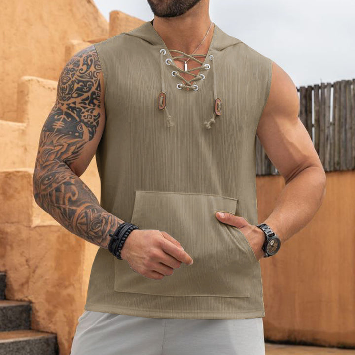 Men's sleeveless sports tank top with hood and laces Lune London