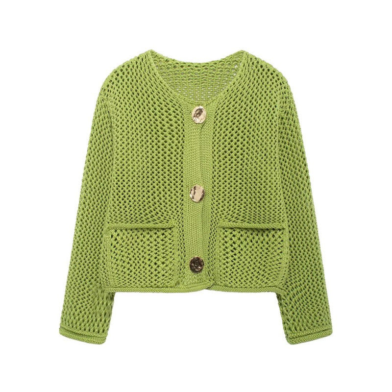 Ladies' knitted cardigan with openwork pattern and practical pockets Lune London