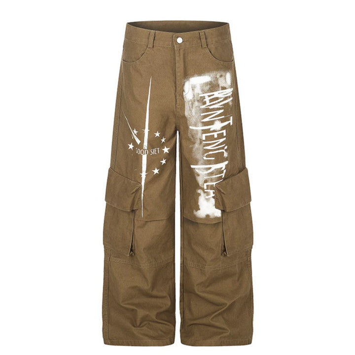 Women's wide cargo culotte pants with graffiti print and large flap pockets Amarae