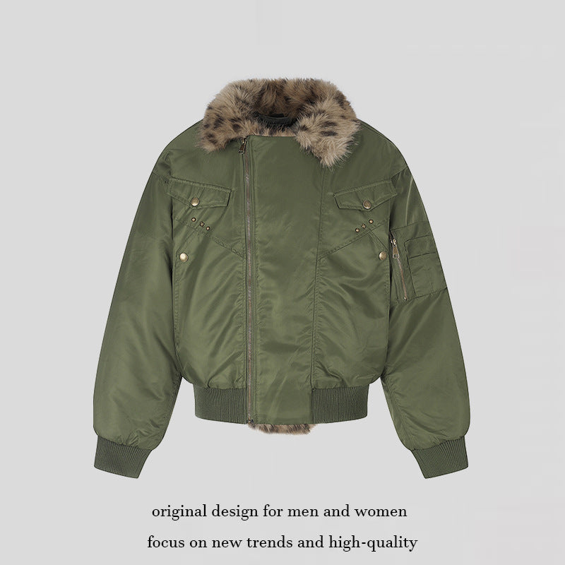 Women's padded bomber jacket with faux fur collar and utility details Amarae