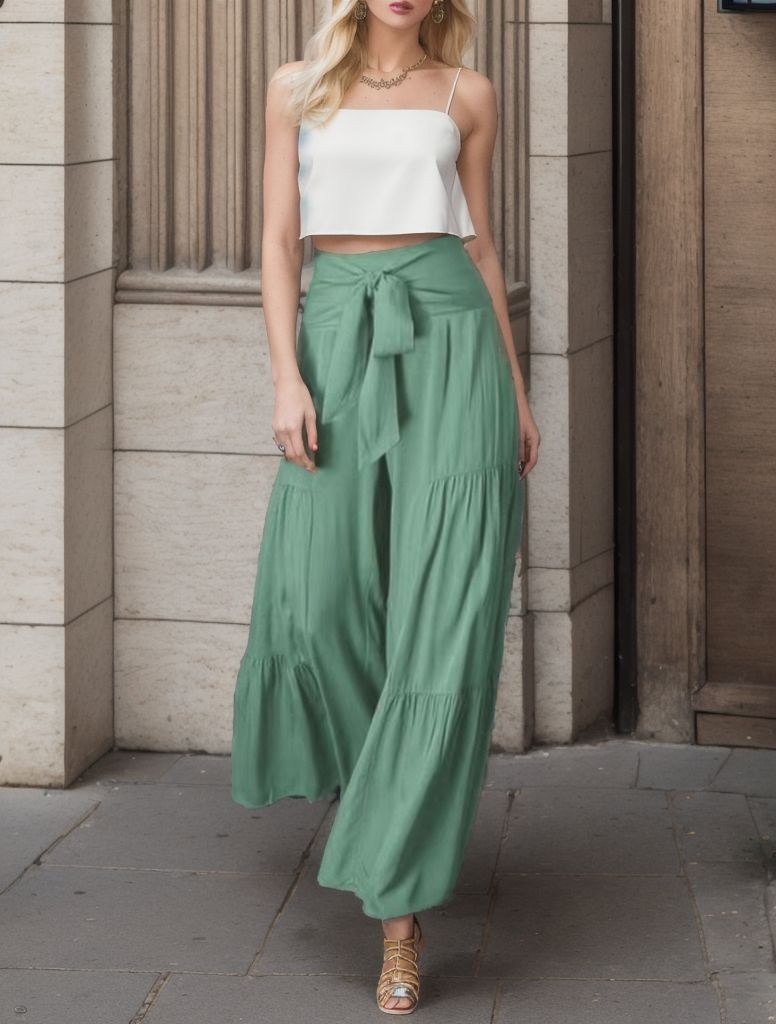 Loose summer pants for women with elastic waist and side drawstring Lune London