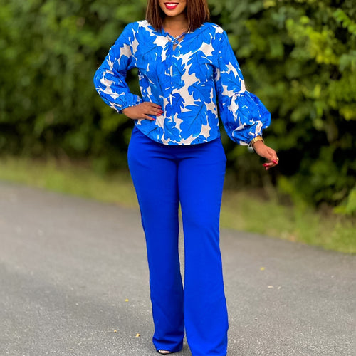 Women Elegant set consisting of a casual blouse with voluminous sleeves and classic pants Amarae