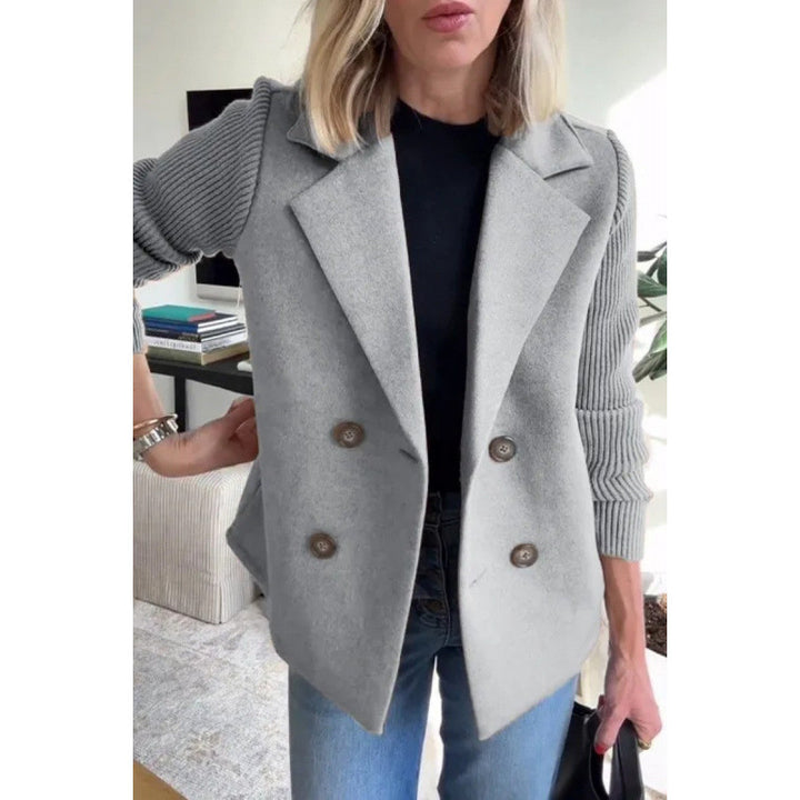 Women's Double-breasted Blazer Vest with Wide Lapels and Ribbed Knit Sleeves Amarae