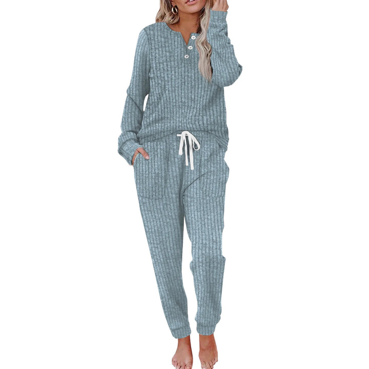 Ladies Comfortable Loungewear Set with Elastic Waist and Button Details Lune London