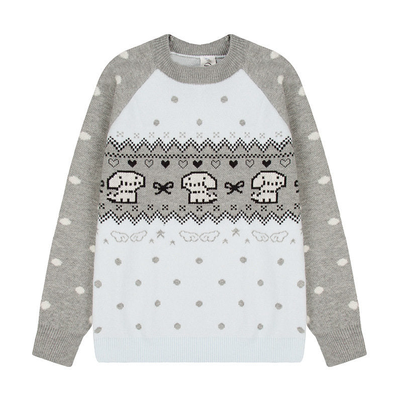 Women's knitted sweater with Norwegian pattern, raglan sleeves and round neckline Amarae
