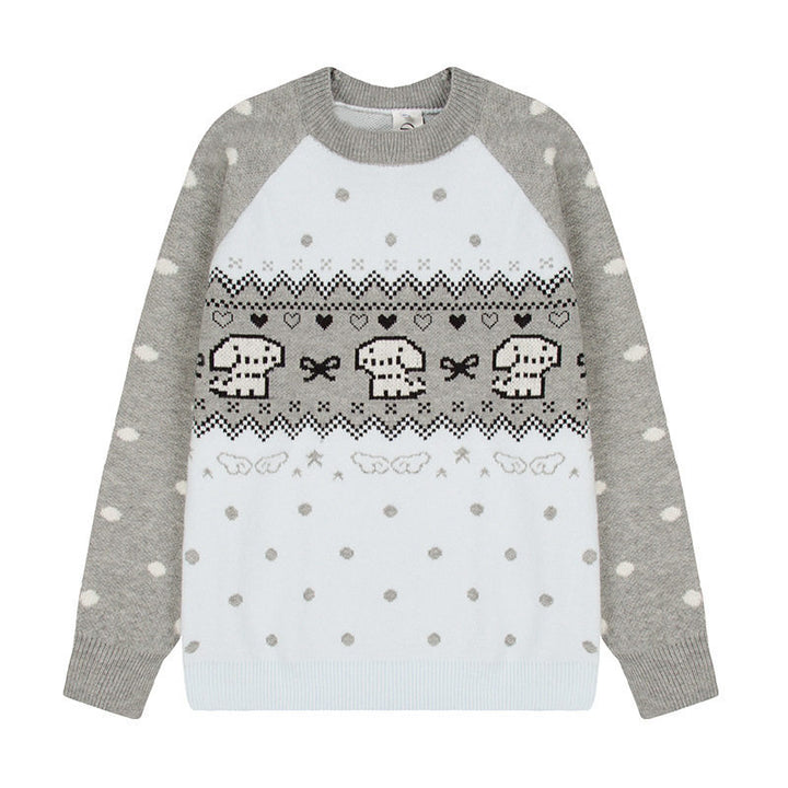 Women's knitted sweater with Norwegian pattern, raglan sleeves and round neckline Amarae