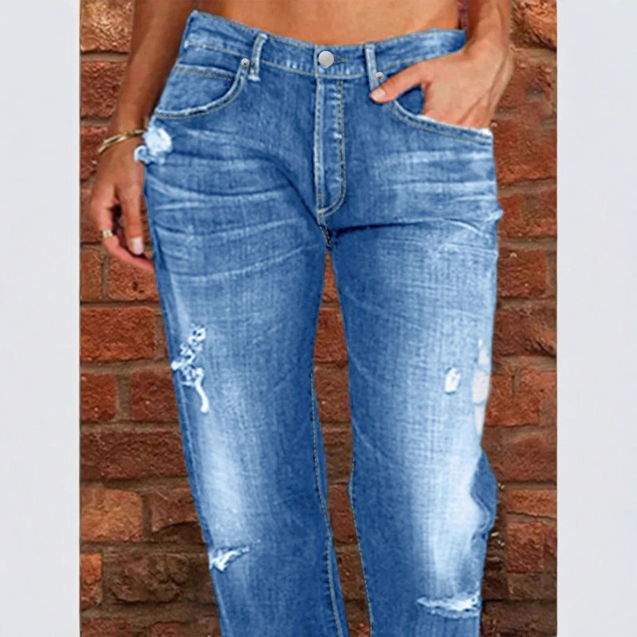 Women's casual loose denim pants in baggy style with distressed rips Amarae
