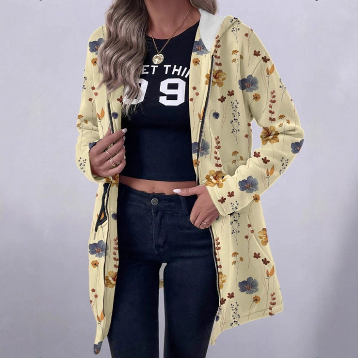 Women's Floral Print Hooded Parka with Padded Lining Amarae