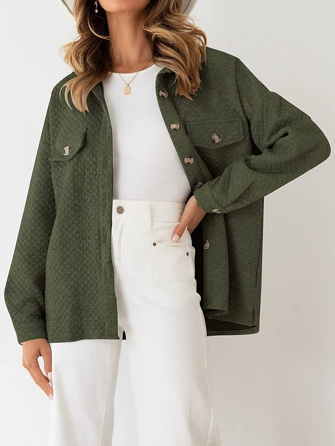 Oversized women's shirt jacket lined in structured design with applied pockets Lune London