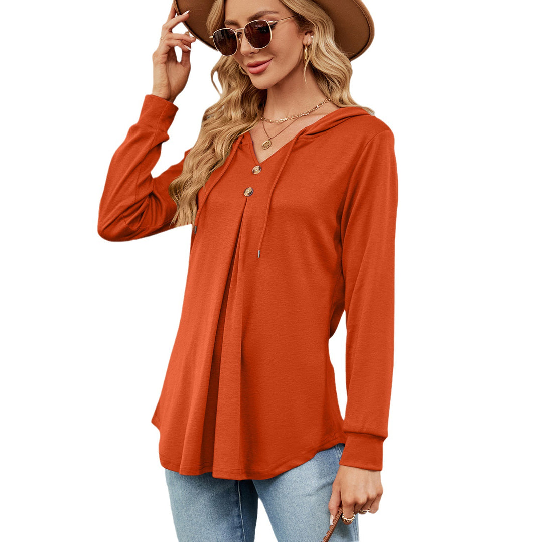 Ladies Viscose Hoodie with button placket and asymmetrical hem Amarae