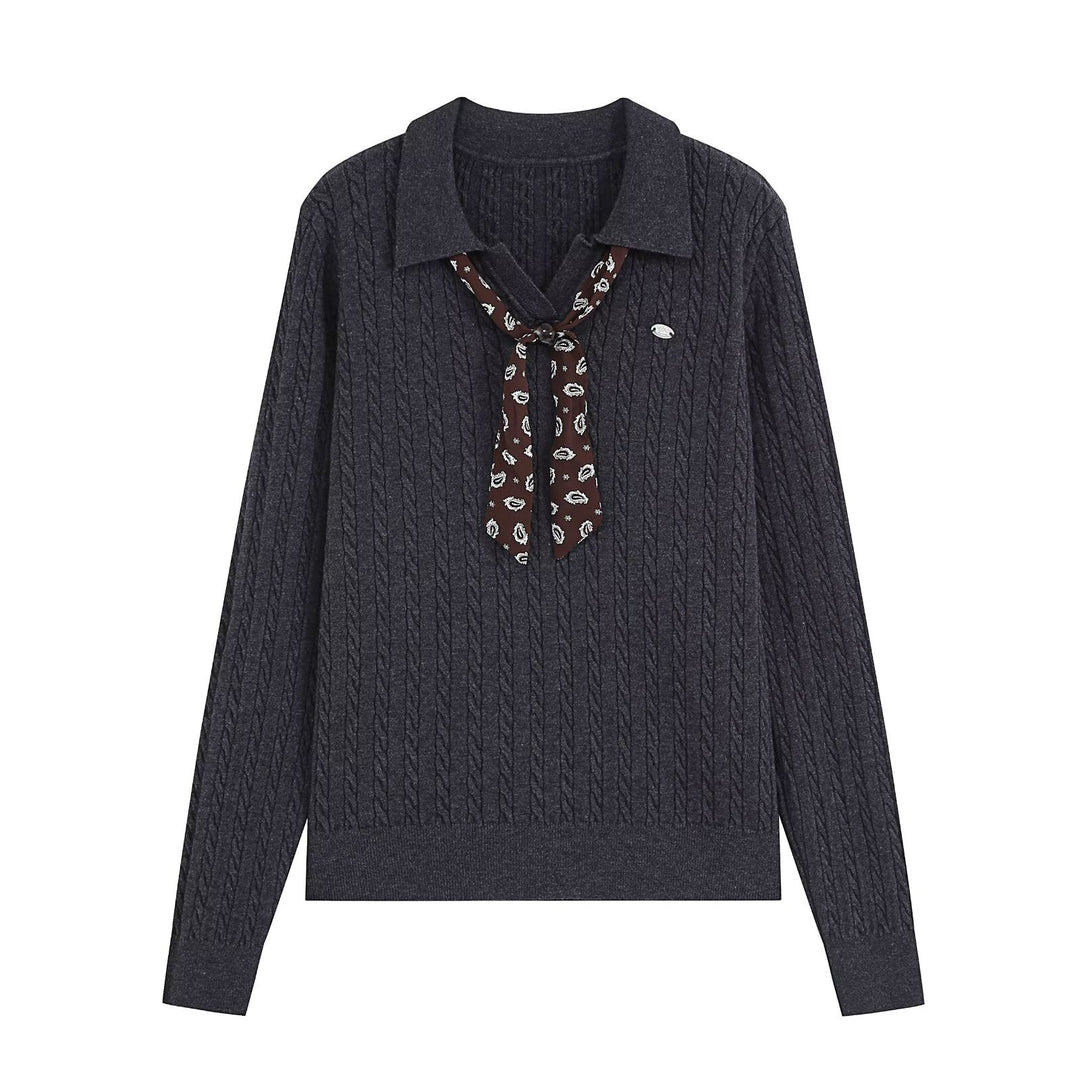 Women's knit sweater with turtleneck and decorative tie Amarae