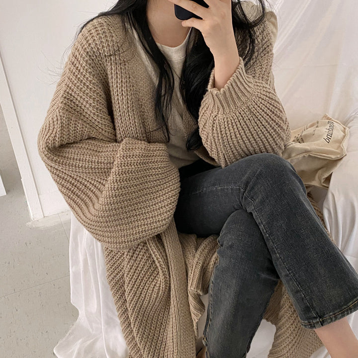Women Thick Knit Cardigan with Open Front and Relaxed Fit Lune London