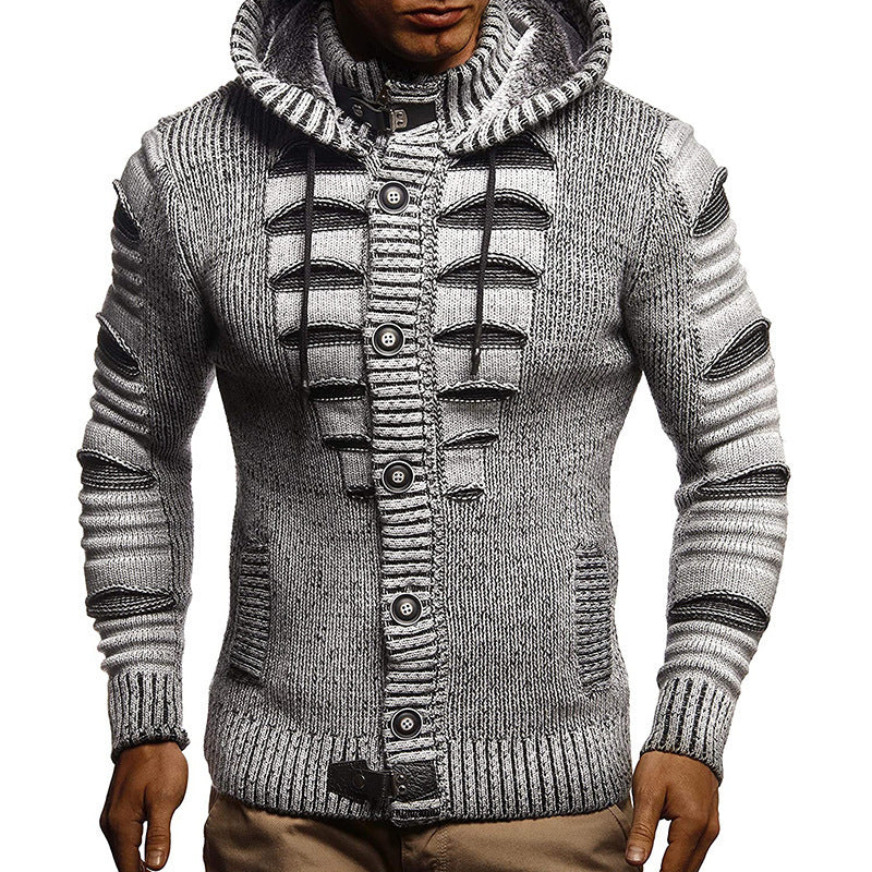 Men's knitted jacket with hood and decorative button details Lune London