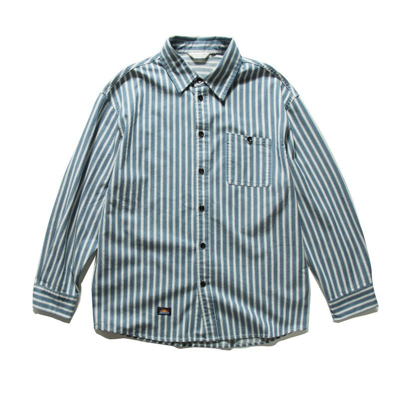 Unisex Oversized Shirt Jacket with Vertical Stripes, Boxy Cut and Chest Pocket Amarae