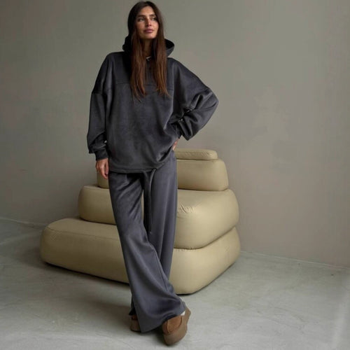 Ladies Premium Comfortable Hoodie Set and Chic Wide Leg Pants