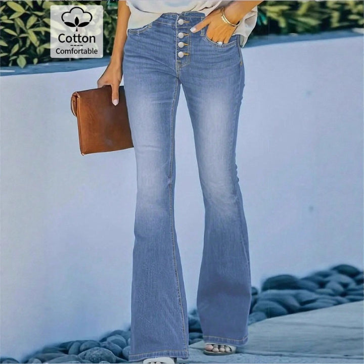 Ladies high-waisted flare jeans with decorative button placket and sculpting fit Amarae