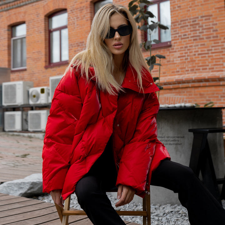 Ladies padded quilted jacket with high collar and practical pockets Amarae
