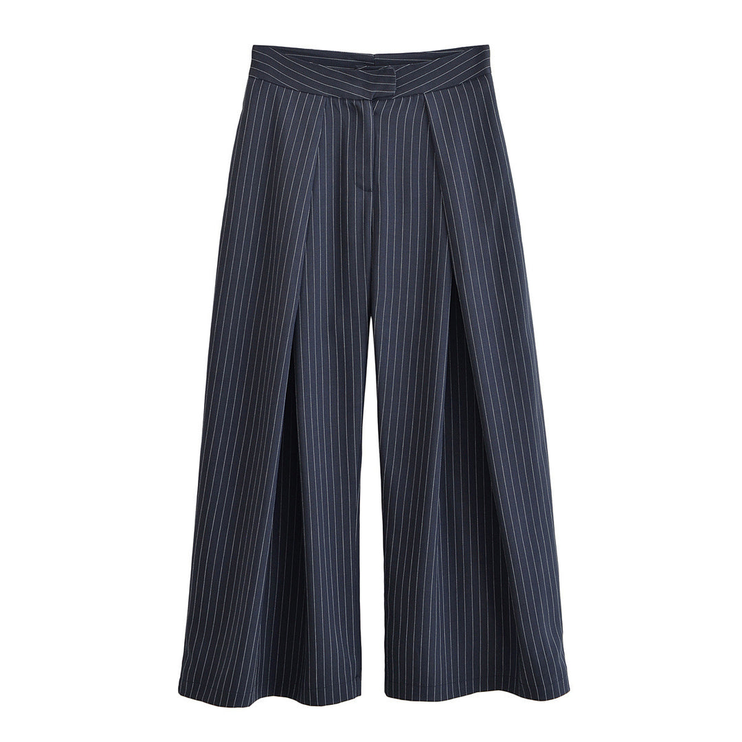 Women's palazzo pants with pinstripes, front segmented pleats, and high waistband Amarae