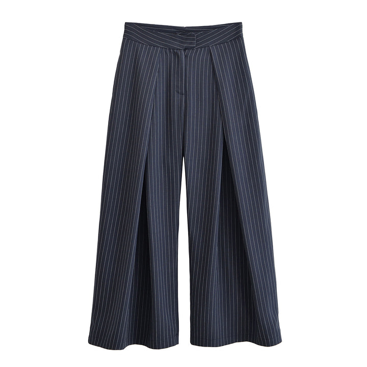 Women's palazzo pants with pinstripes, front segmented pleats, and high waistband Amarae