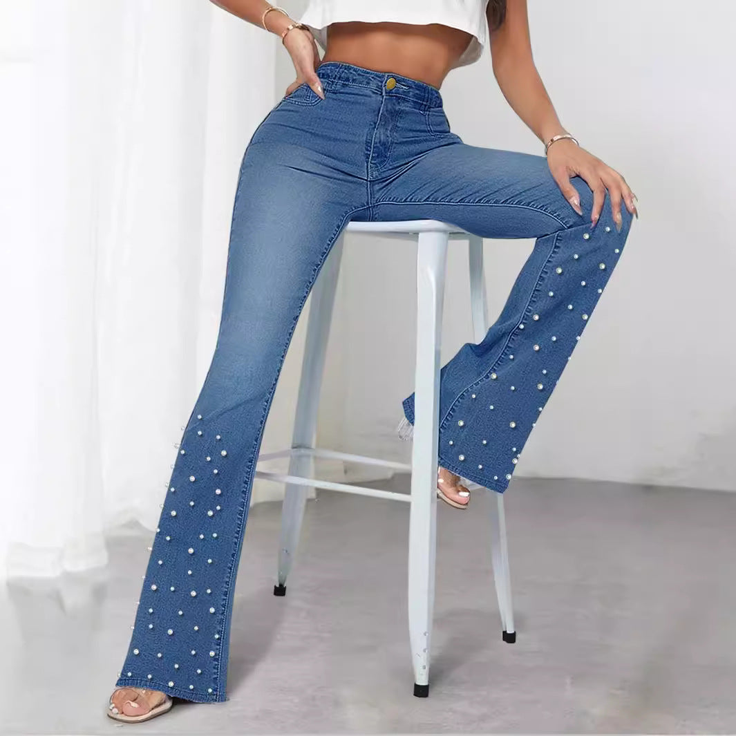 Women's high-waisted flared jeans with pearl embellishment Amarae