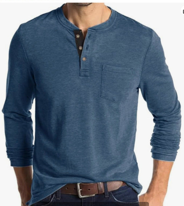 Men's long sleeve T-shirt with modern Henley collar and chest pocket Lune London