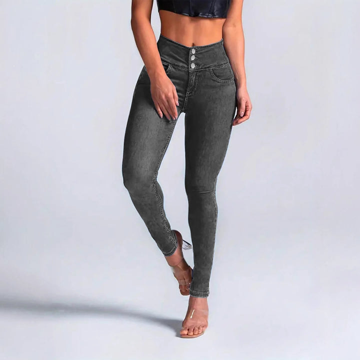 Women High-Waisted Sculpting Skinny Jeans with Waist-Shaping V-Waistband and Push-Up Effect Amarae