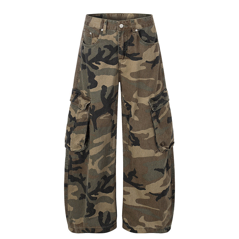 Women's wide cargo pants in camouflage print with multi-pockets Amarae
