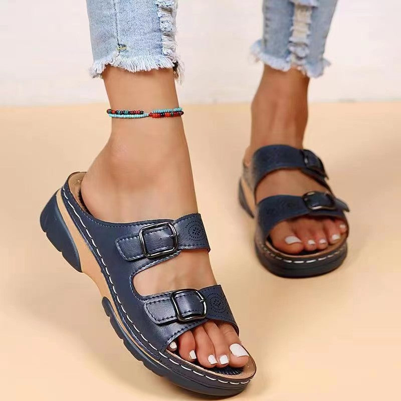 Comfortable and stylish health sandals for women with double buckle closure Lune London