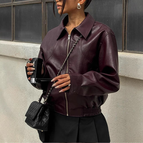 Faux leather jacket for women with a trendy cut and an elastic waist Amarae