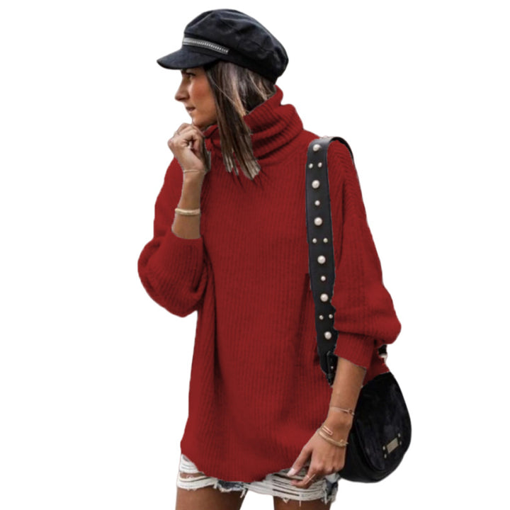 Oversized knitted sweater for women with high collar and chic fashion details