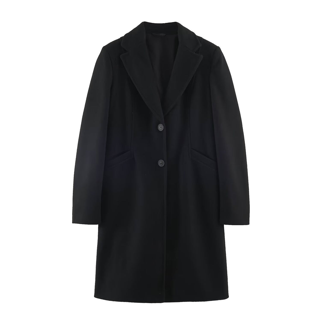 Women's Tailored Wool Look Coat with Notched Lapels and Welt Pockets Amarae