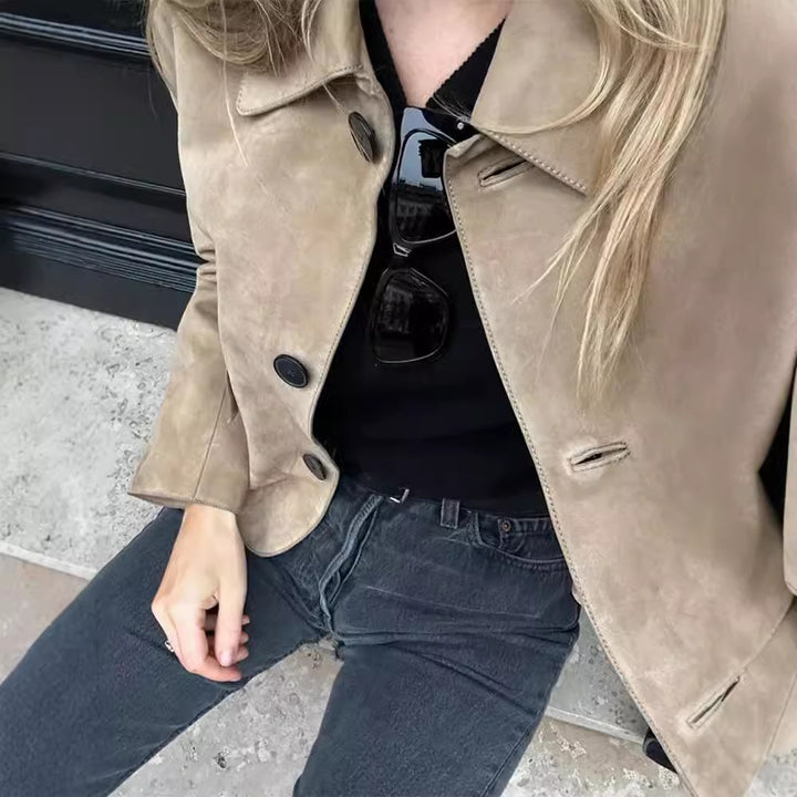 Women's Synthetic Leather Jacket with Structured Design Lune London
