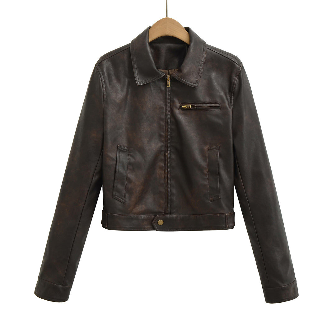 Men's vintage-inspired bomber style leather jacket with zipper and chest pocket Amarae