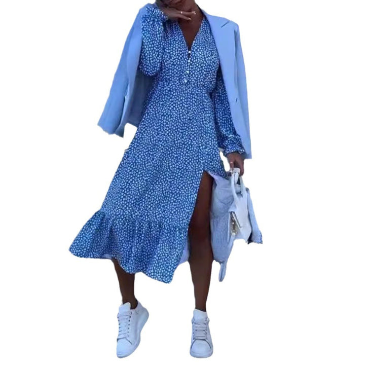 Robe portefeuille pour femmes avec volant floral et détails de boutons Chic & Stil