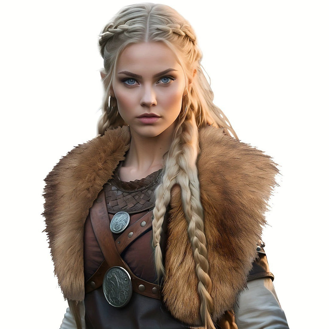 Women's shoulder collar made of faux fur with leather straps and metal fittings Amarae