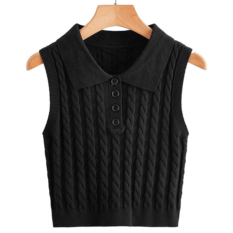 Woman knitted tank top with collar and button details Lune London