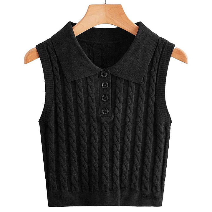 Woman knitted tank top with collar and button details Lune London